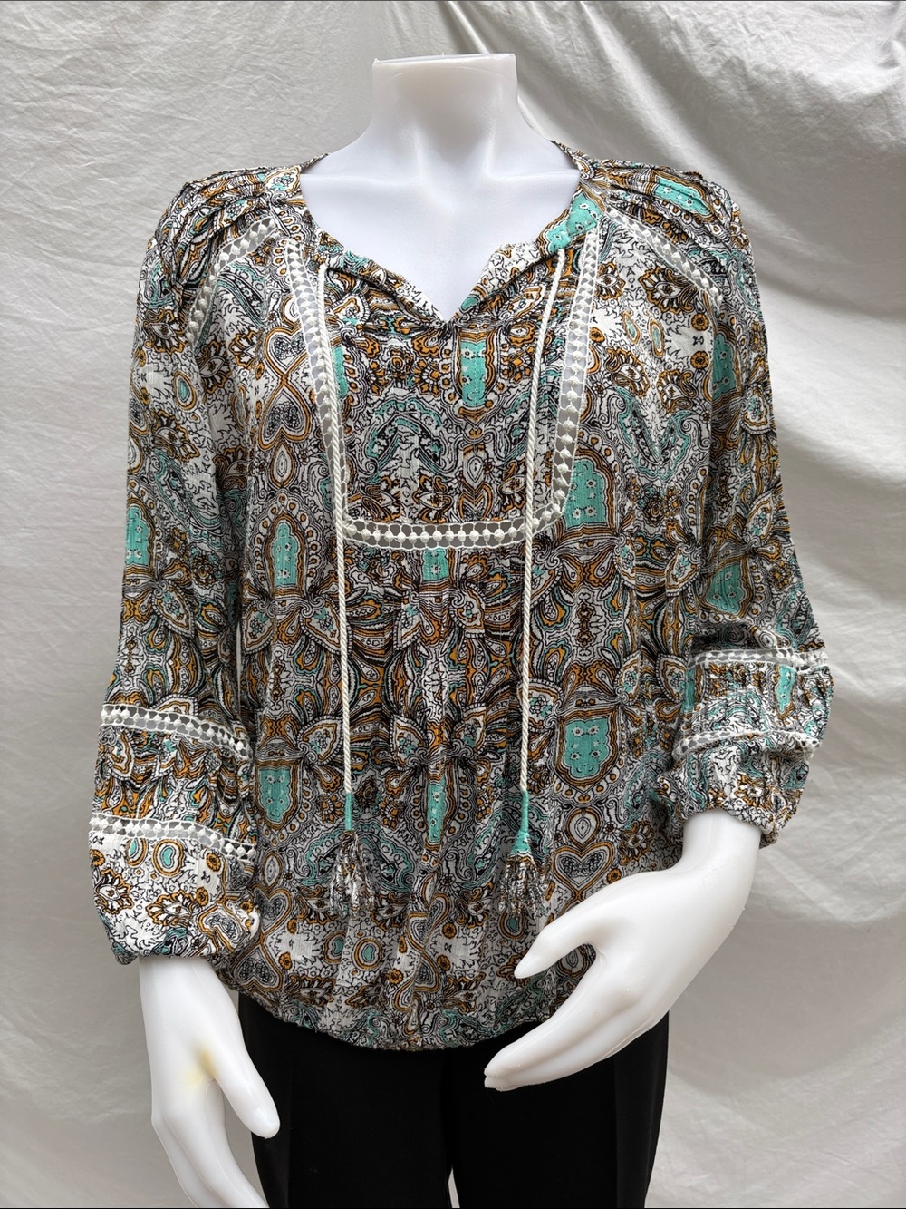 Democracy Paisley Tunic in Teal, Goldenrod, Black & White - Picture 10 of 13